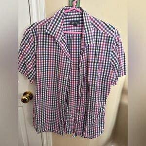 Kenneth Cole Reaction Pink and Navy Gingham Short-Sleeve Button-Down Shirt
